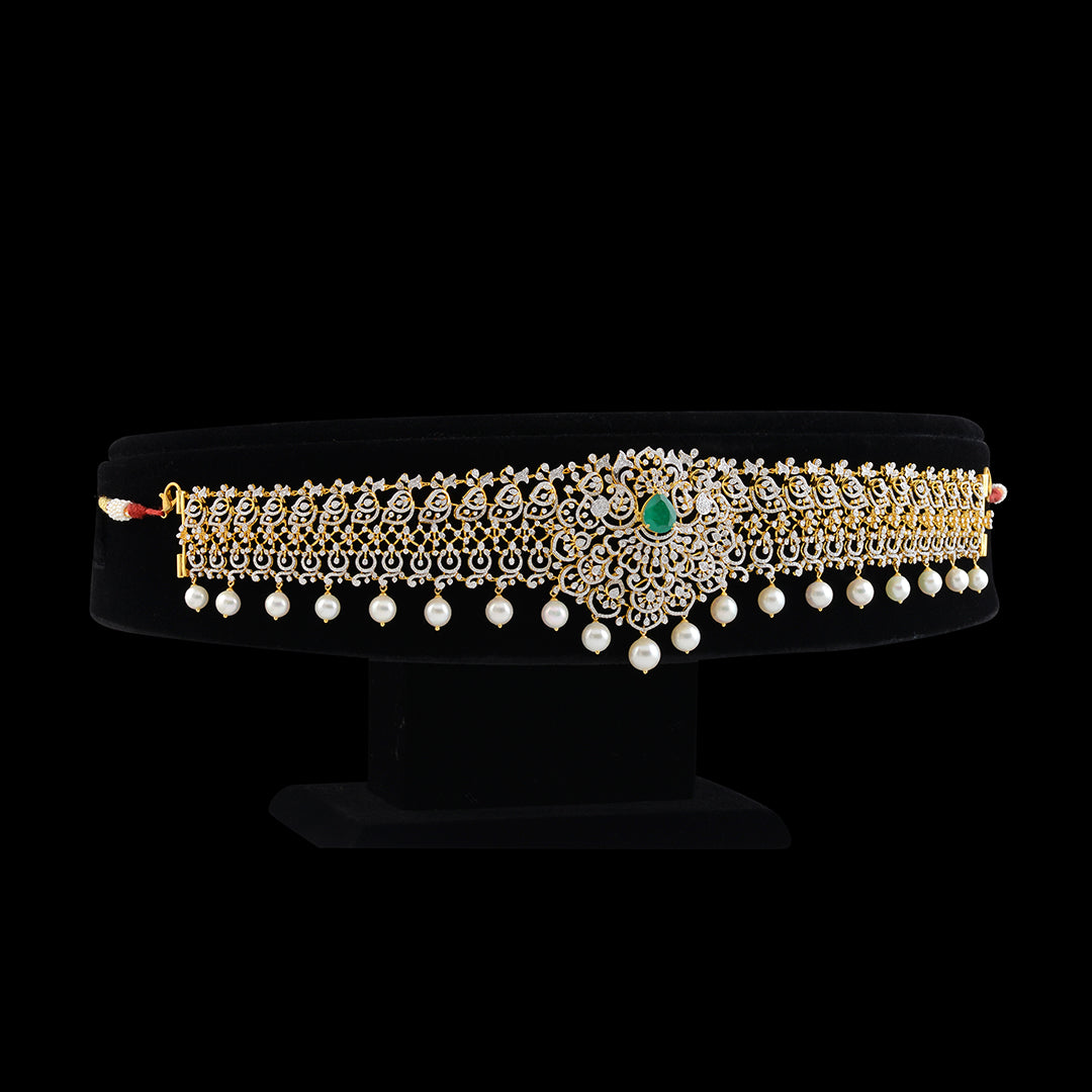 Diamond Vaddanam with Pearls Hanging - Krishna Jewellers Pearls and Gems