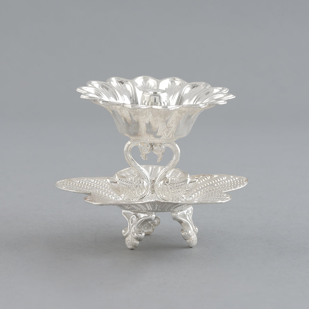 92.5 Silver Peacock Deepam Stand - Krishna Jewellers Pearls and Gems