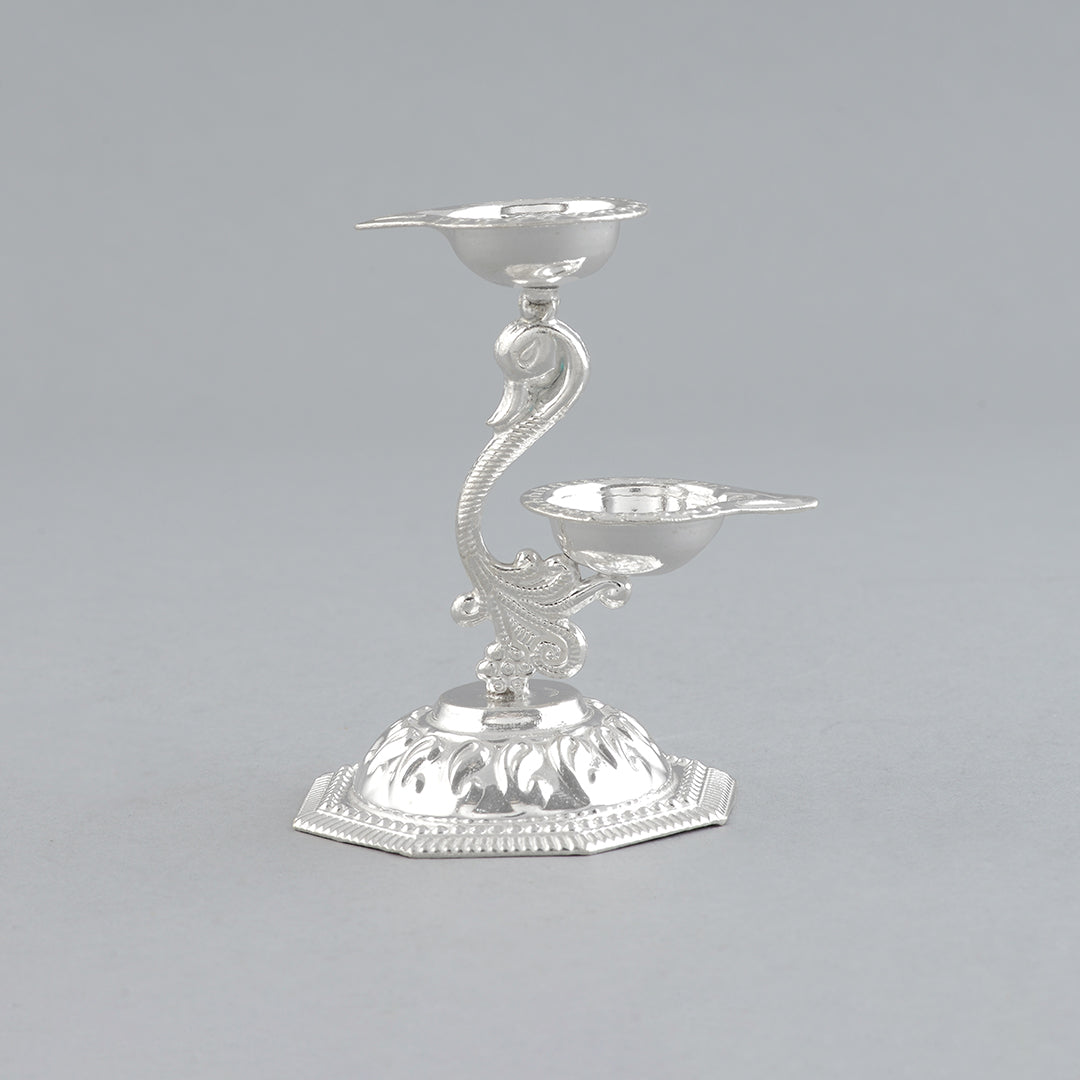 Silver Peacock Deepam Stand