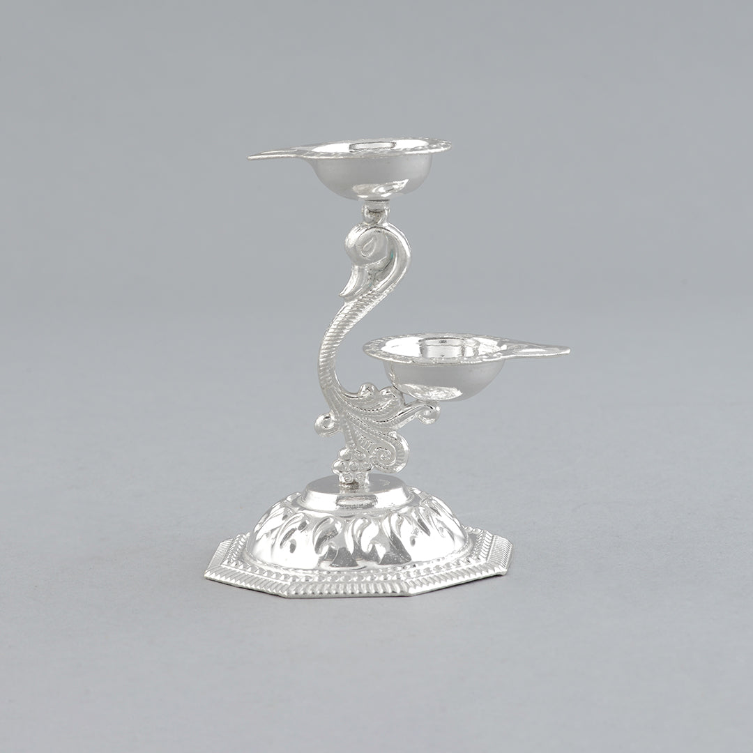 Silver Peacock Deepam Stand - Krishna Jewellers Pearls and Gems