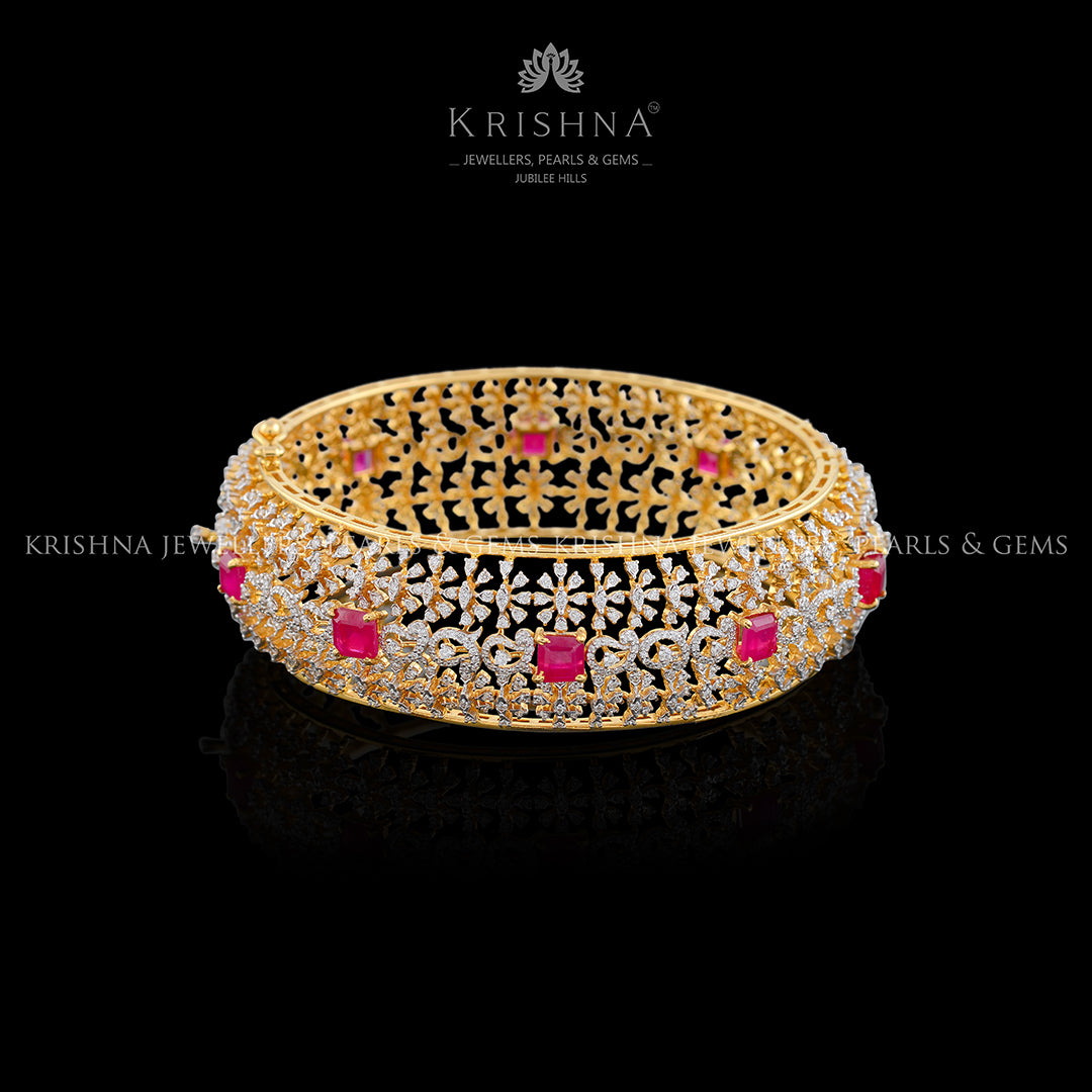 Queenly Floral Diamond Bangles - Krishna Jewellers Pearls and Gems