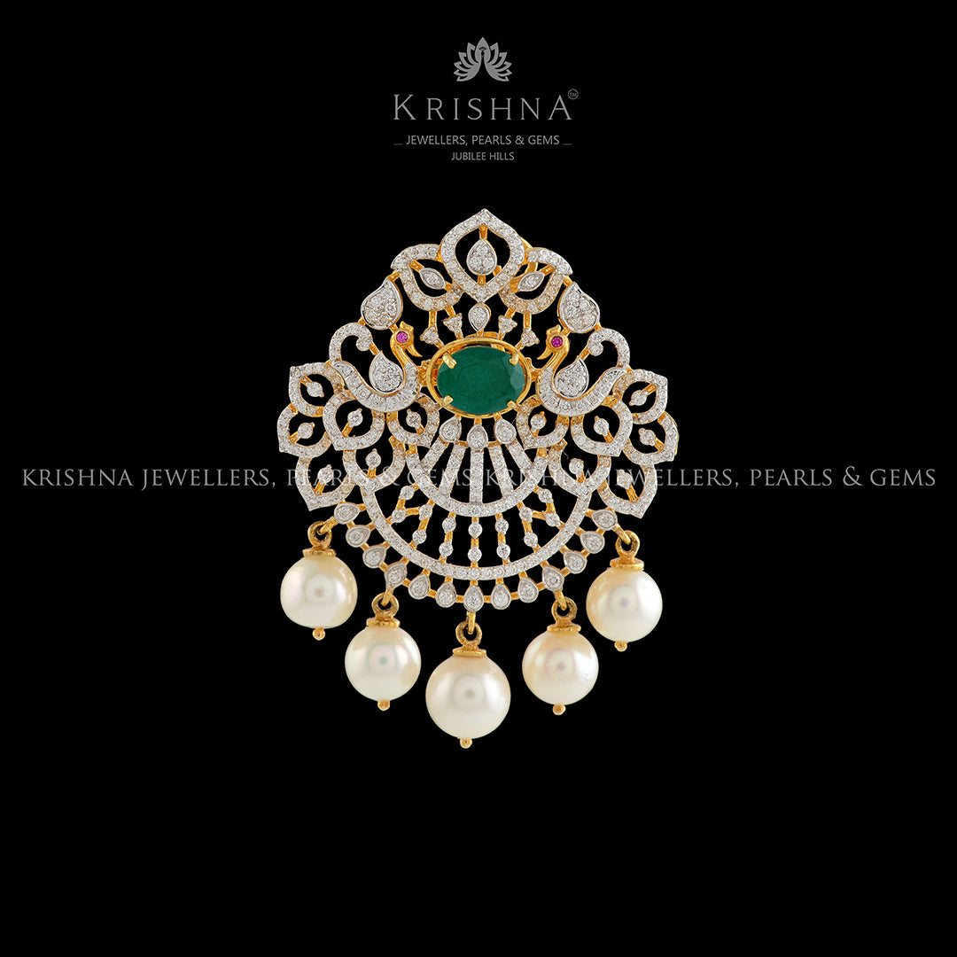 Peacock Diamond Pendant - Krishna Jewellers Pearls and Gems