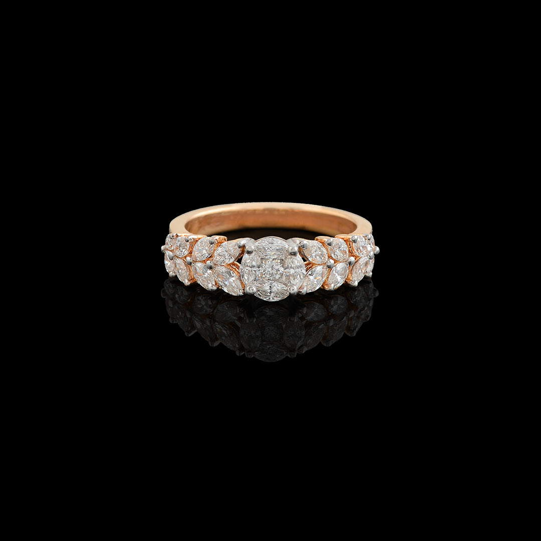 Flower n Leaf Rose Gold Diamond Ring - Krishna Jewellers Pearls and Gems