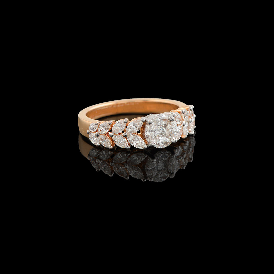 Flower n Leaf Rose Gold Diamond Ring - Krishna Jewellers Pearls and Gems