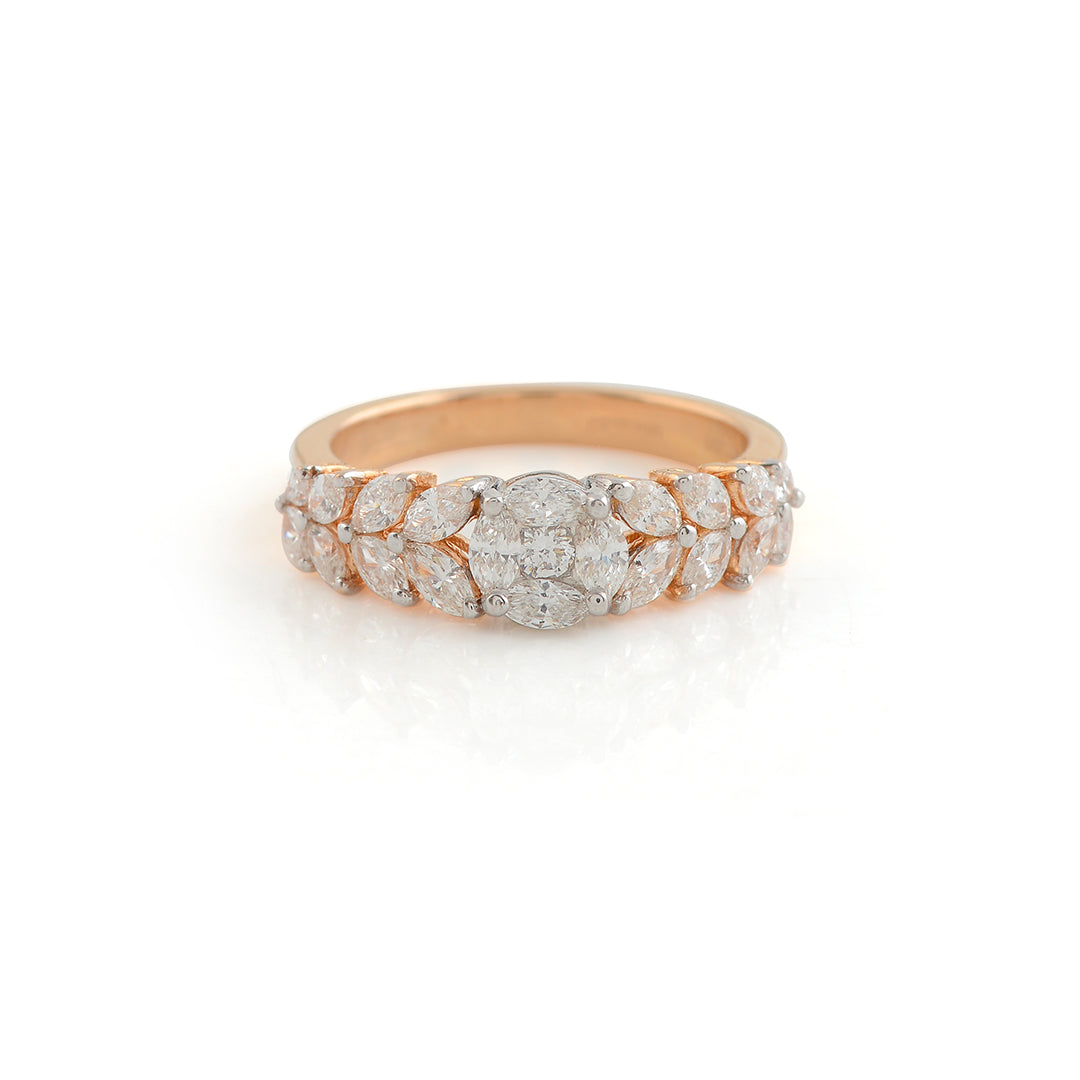 Flower n Leaf Rose Gold Diamond Ring - Krishna Jewellers Pearls and Gems