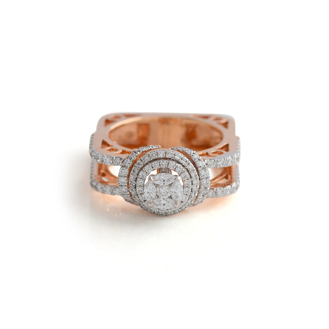 Square Shank Diamond Ring in Rose Gold - Krishna Jewellers Pearls and Gems