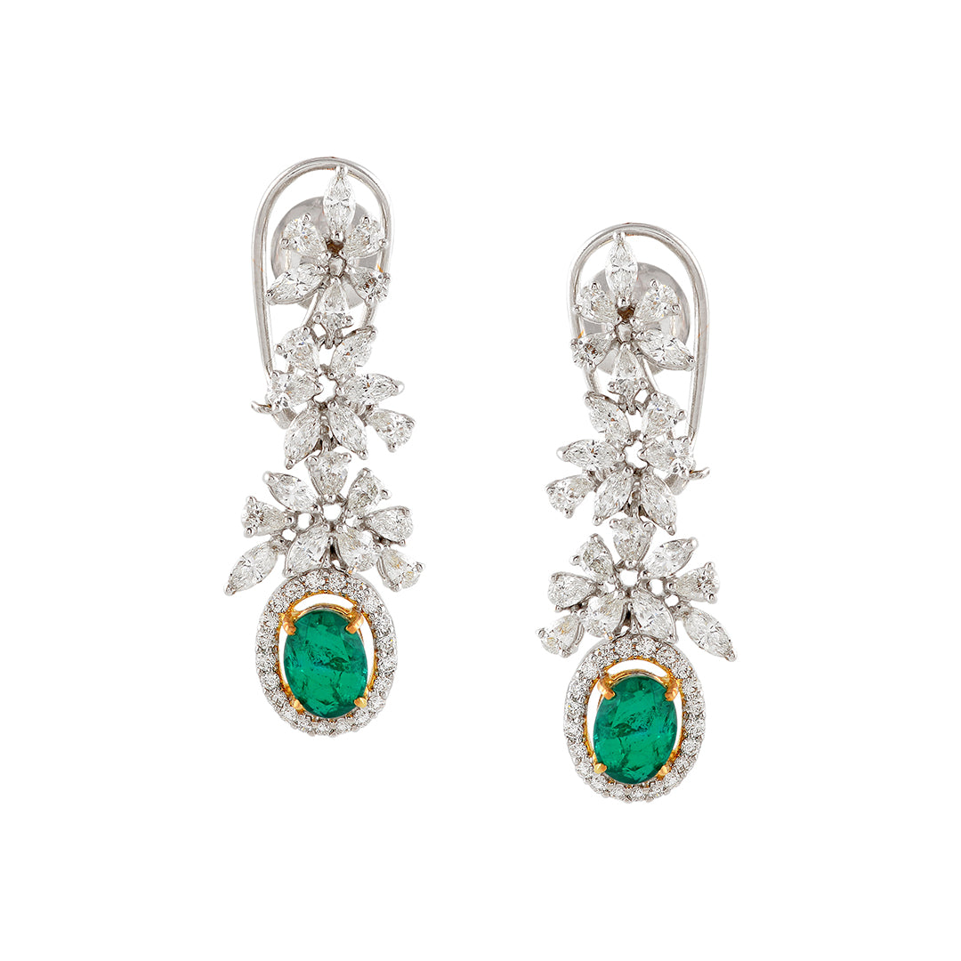 Triple Flower Cluster Diamond Earrings - Krishna Jewellers Pearls and Gems