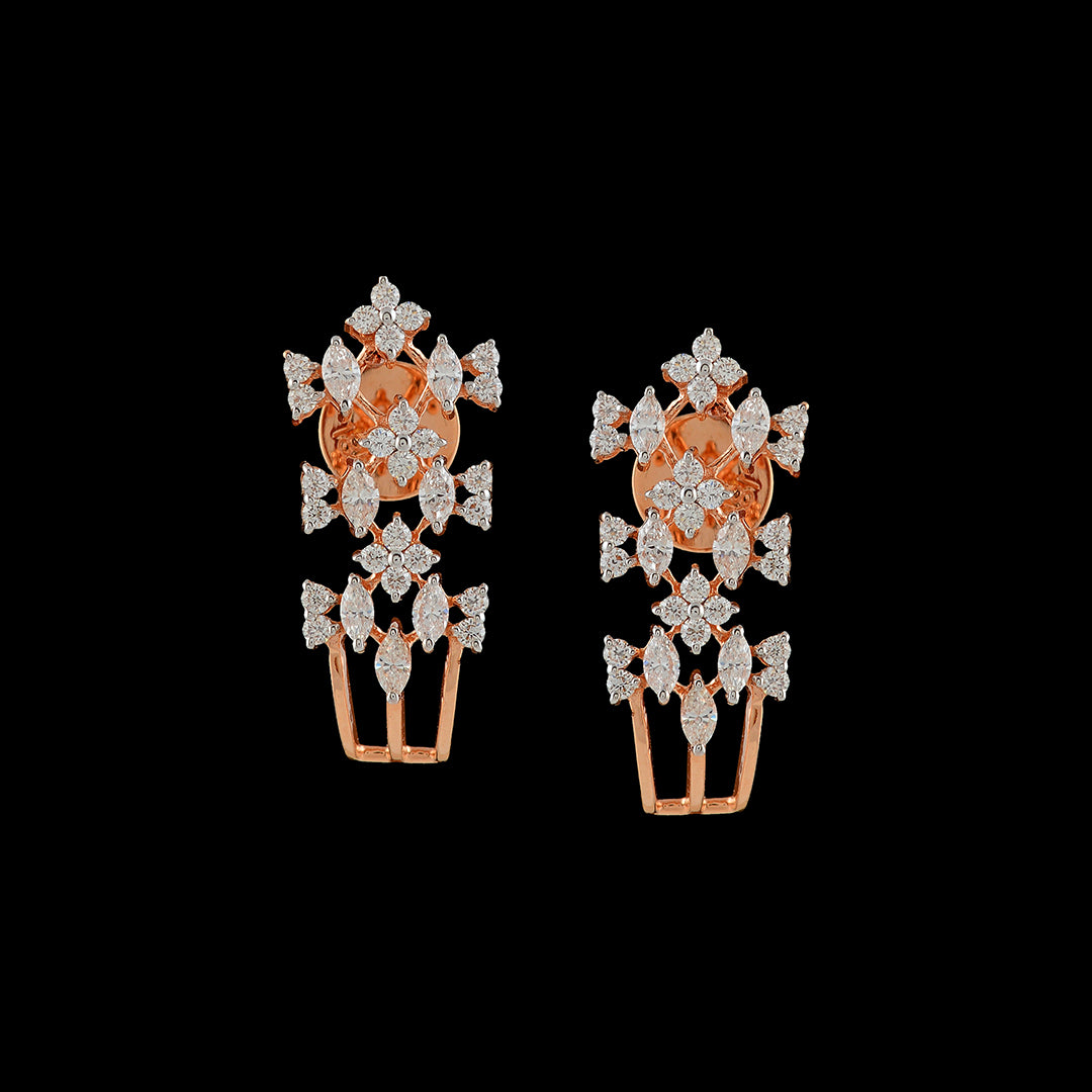 Floral Diamond Rose Gold Earrings - Krishna Jewellers Pearls and Gems