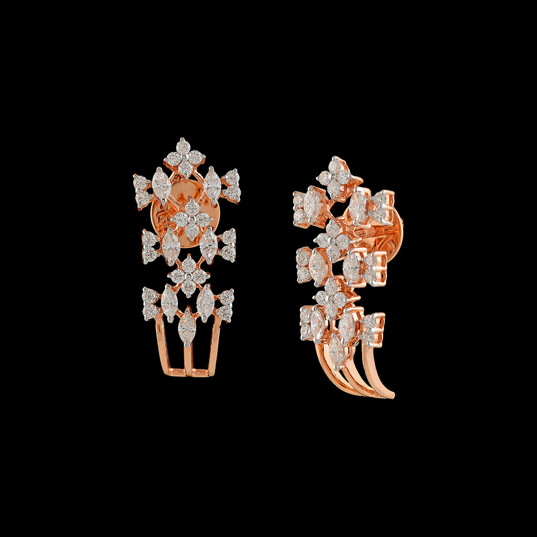 Floral Diamond Rose Gold Earrings - Krishna Jewellers Pearls and Gems