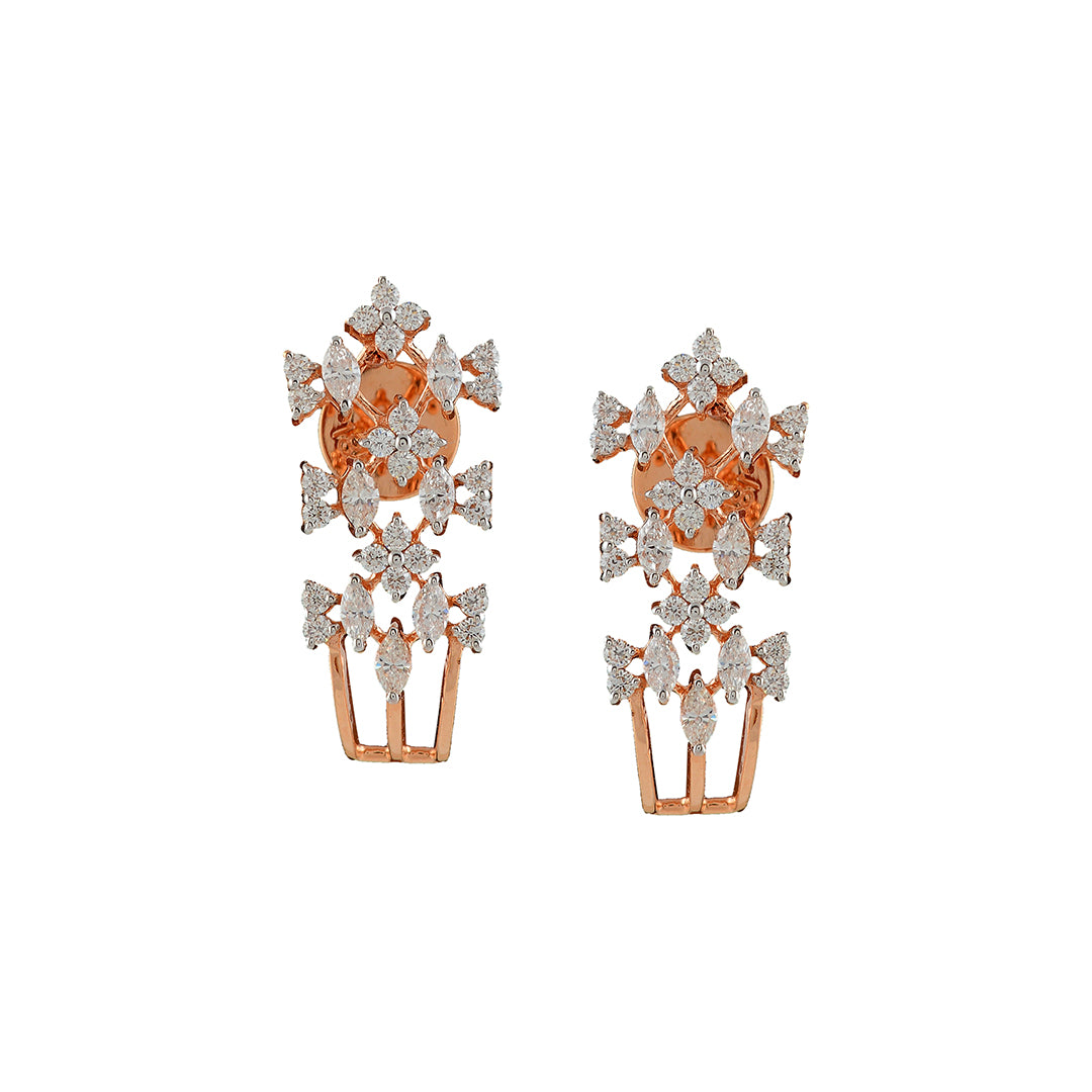 Floral Diamond Rose Gold Earrings - Krishna Jewellers Pearls and Gems