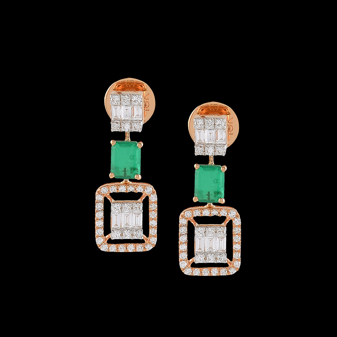 Triple Square Diamond Hanging Earrings - Krishna Jewellers Pearls and Gems