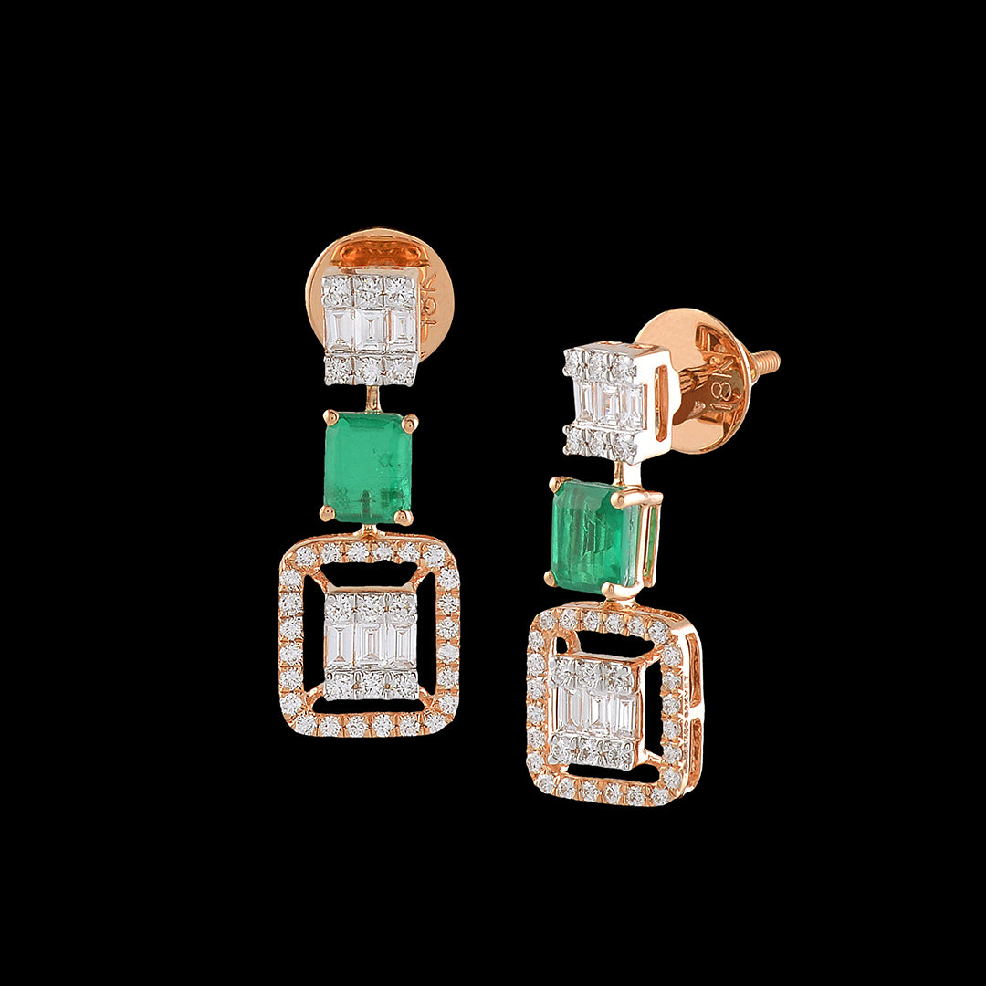 Triple Square Diamond Hanging Earrings - Krishna Jewellers Pearls and Gems