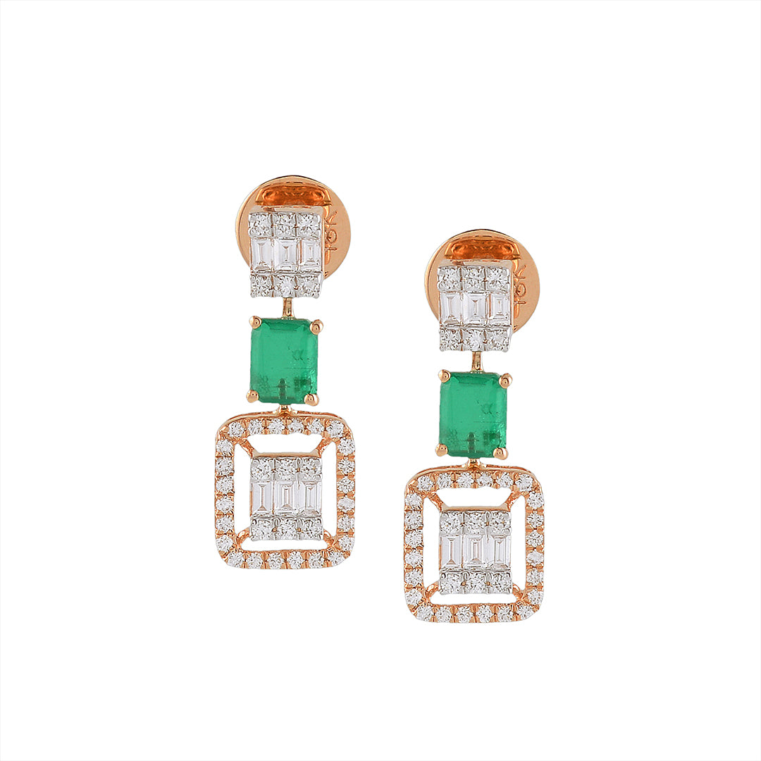 Triple Square Diamond Hanging Earrings - Krishna Jewellers Pearls and Gems