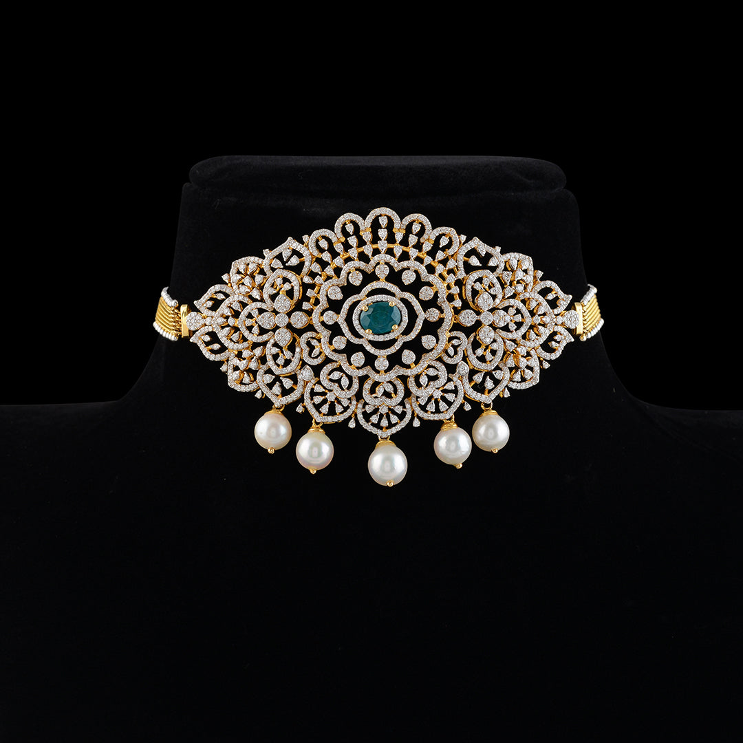 Diamond Bajuband In Floral Design - Krishna Jewellers Pearls and Gems