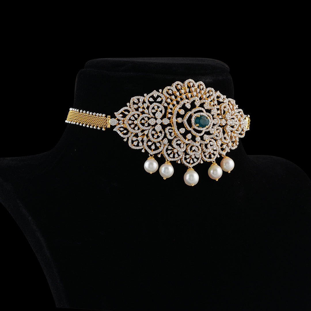 Diamond Bajuband In Floral Design - Krishna Jewellers Pearls and Gems