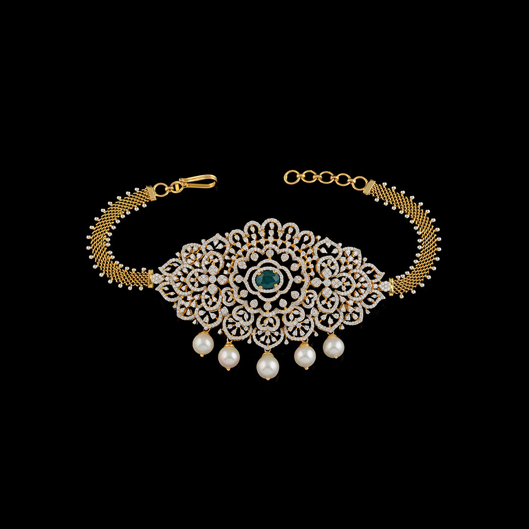 Diamond Bajuband In Floral Design - Krishna Jewellers Pearls and Gems