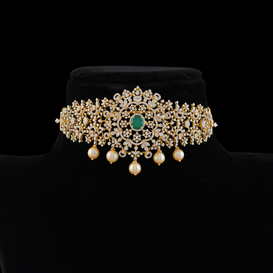 Diamond Bajuband In Floral Motif - Krishna Jewellers Pearls and Gems