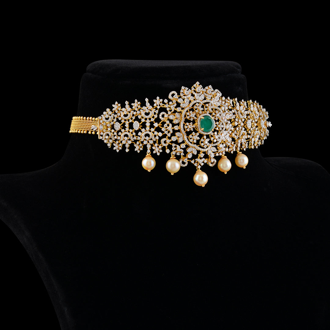 Diamond Bajuband In Floral Motif - Krishna Jewellers Pearls and Gems