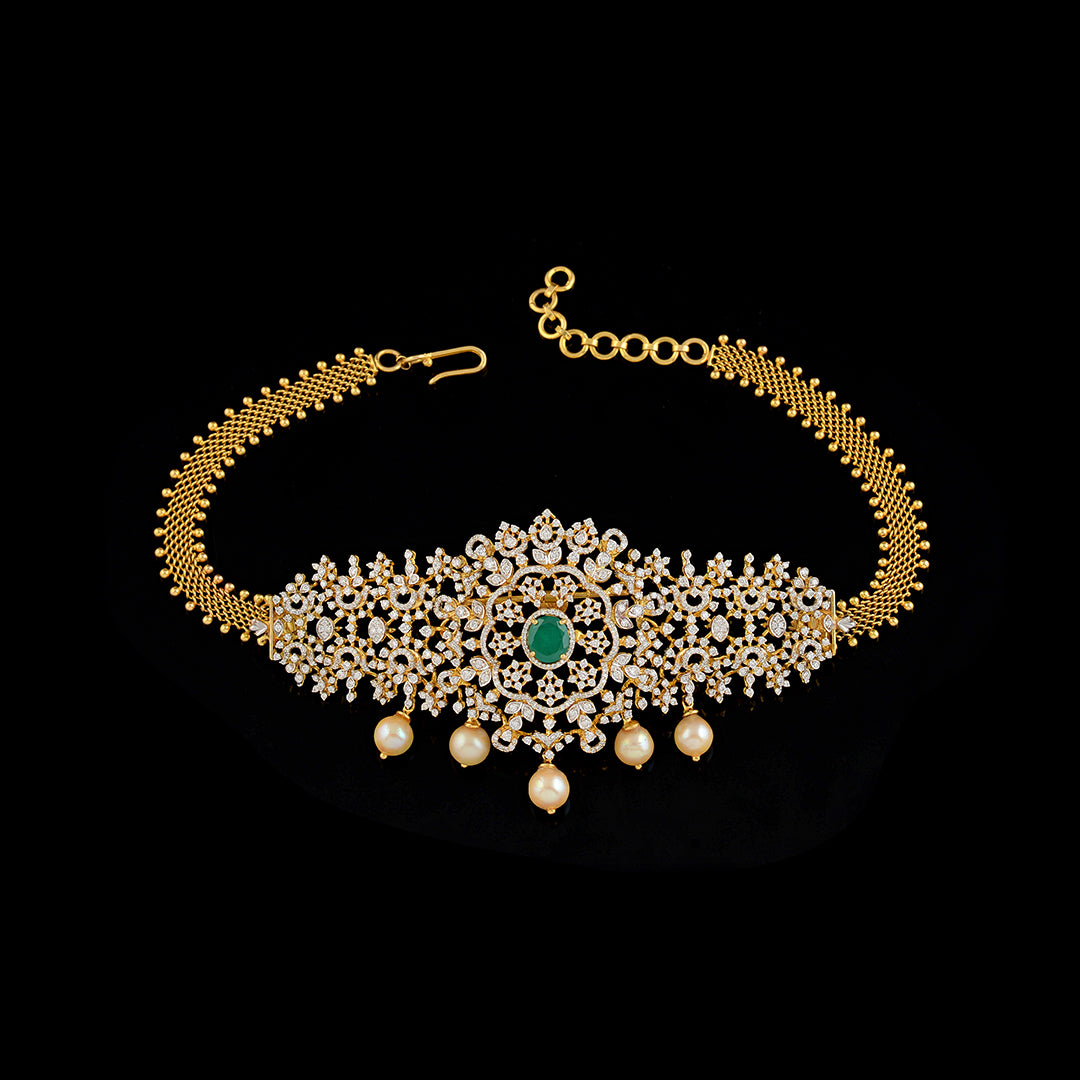 Diamond Bajuband In Floral Motif - Krishna Jewellers Pearls and Gems