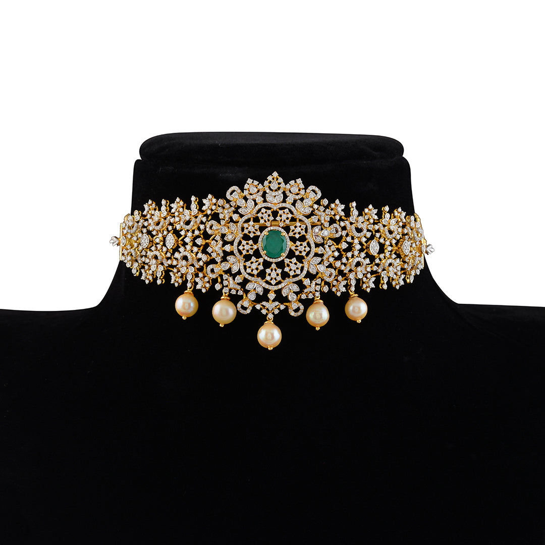 Diamond Bajuband In Floral Motif - Krishna Jewellers Pearls and Gems