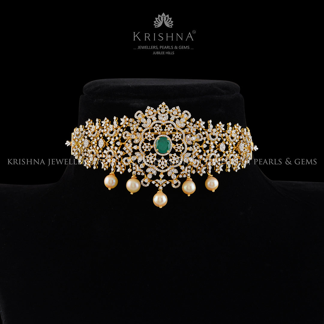 Diamond Bajuband In Floral Motif - Krishna Jewellers Pearls and Gems