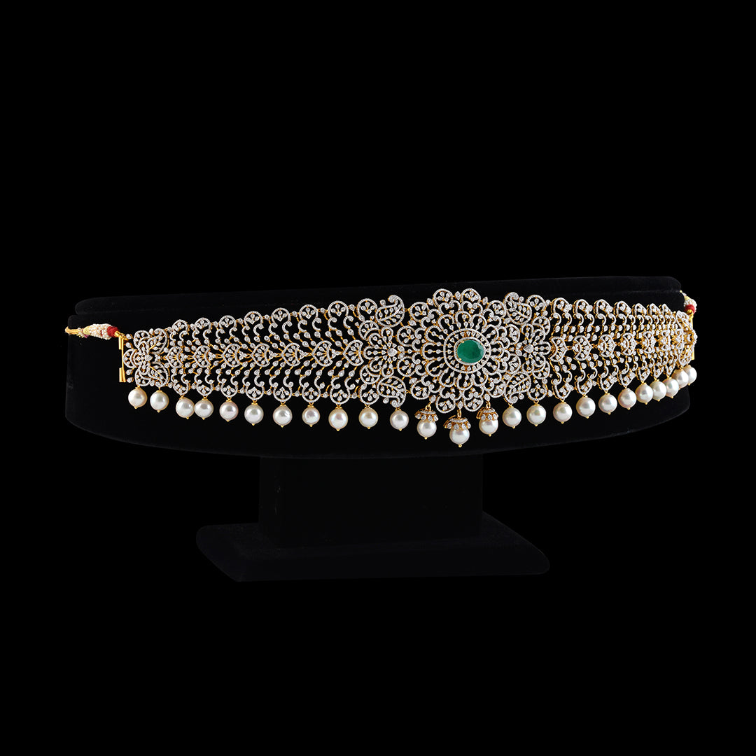 Prettyish Diamond Vaddanam With Pearls - Krishna Jewellers Pearls and Gems