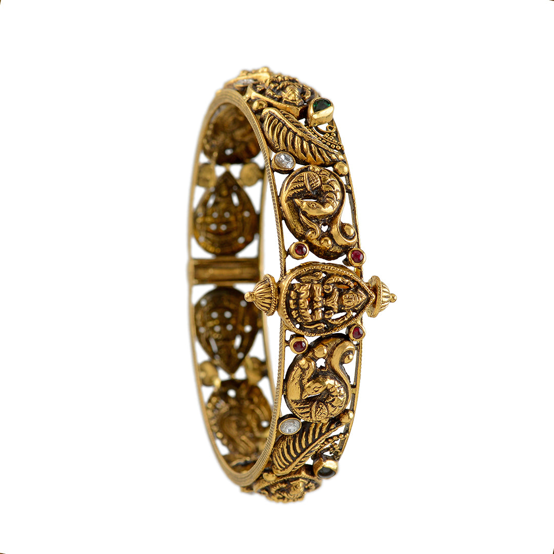 Antique Gold Bangles With Lakshmi And Peacock Motif