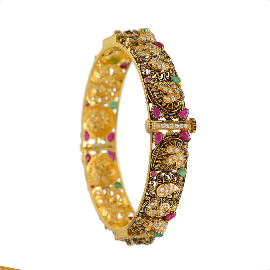 22k Gold Laxmi and Peacock Design Bangles - Krishna Jewellers Pearls and Gems