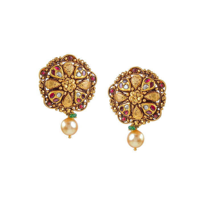 22k Gold Studs with Hanging Pearl - Krishna Jewellers Pearls and Gems