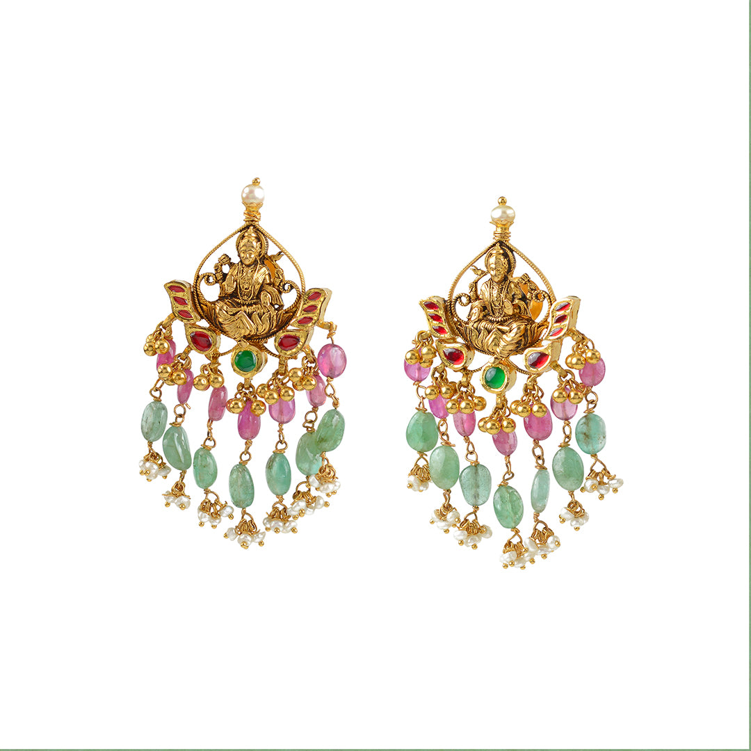 22k Gold Chandbali Emerald Earrings