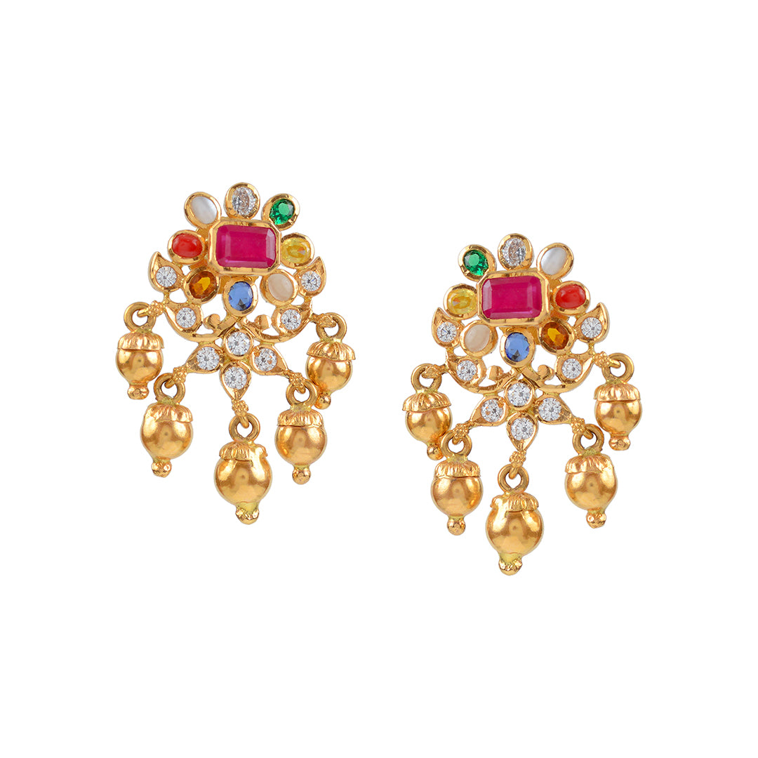 22k Gold CZ Navaratan Earrings