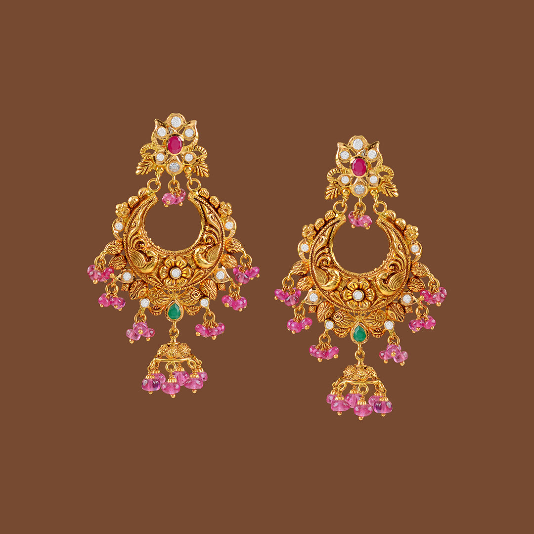 22k Gold Ruby Chandbali Earrings
