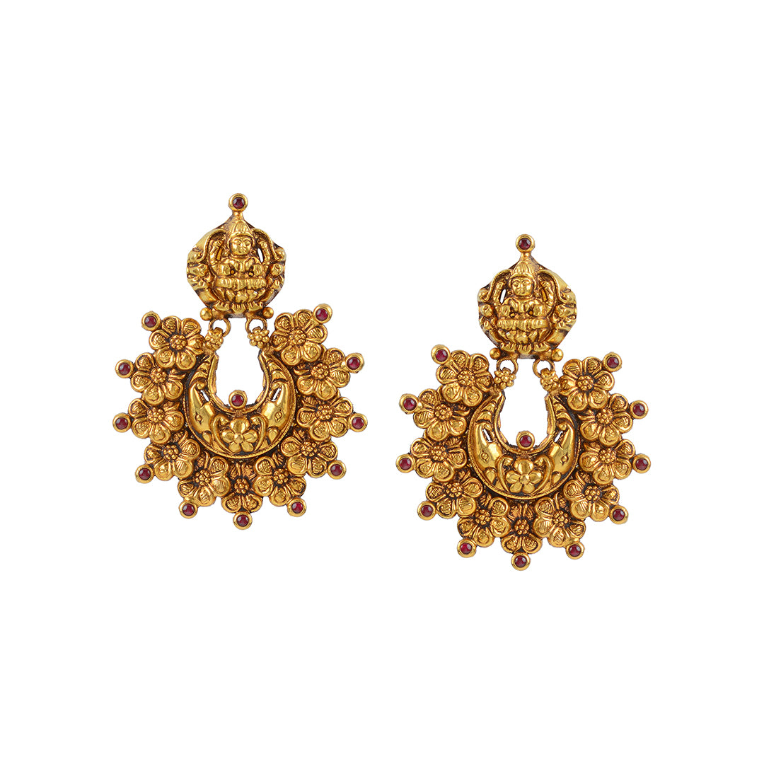 22k Gold Laxmi Devi Flower Embossing Earrings - Krishna Jewellers Pearls and Gems