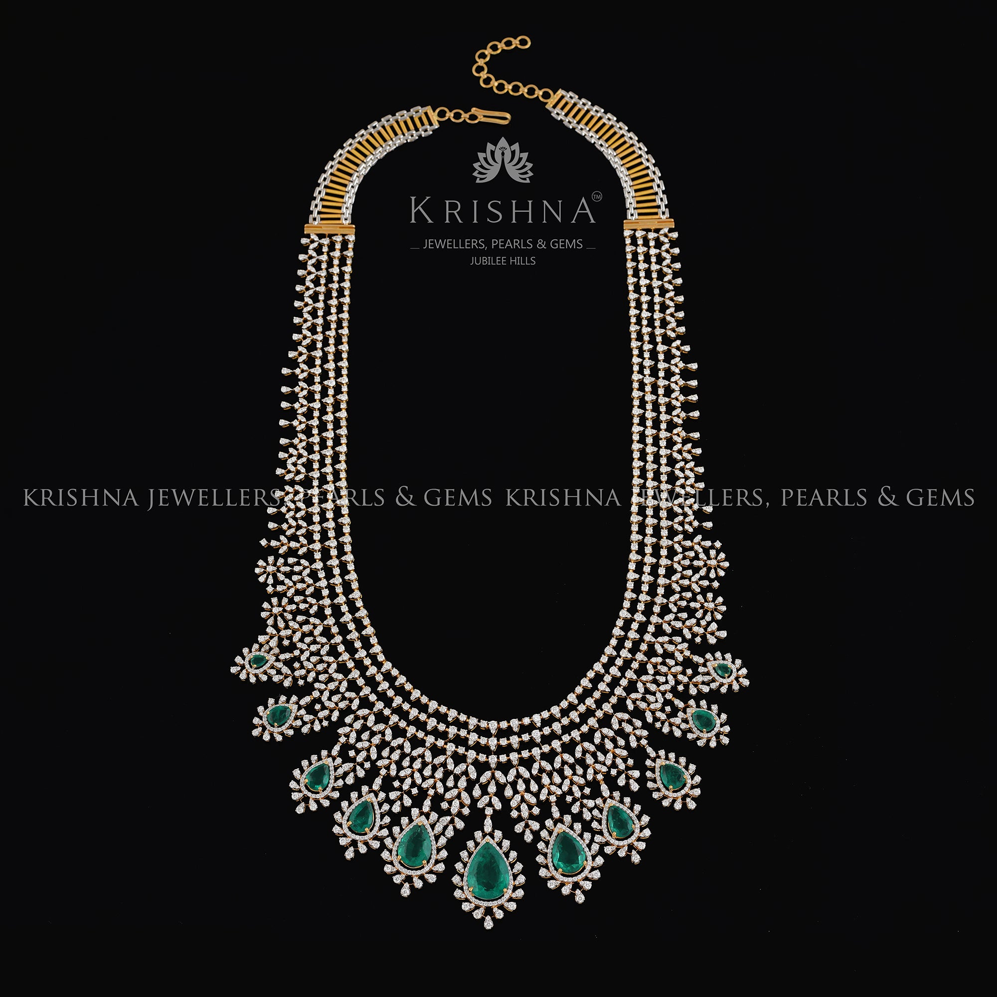 Diamond Emerald Long Haram Necklace Crafted with 18k Gold