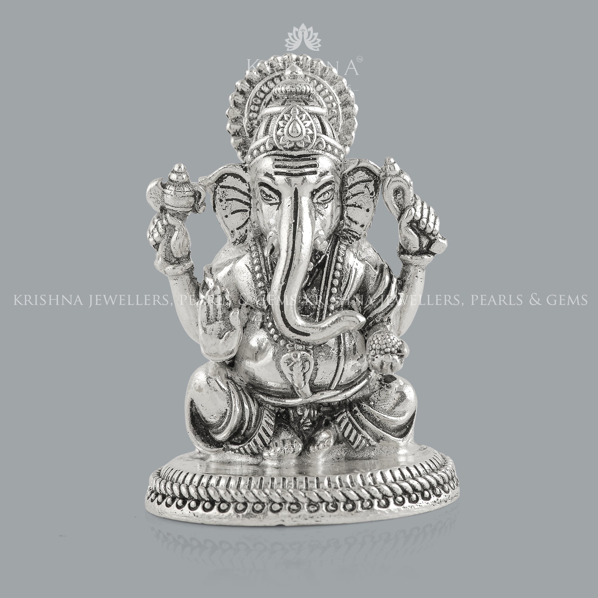 Silver Ganesh Idol in Antique Finish