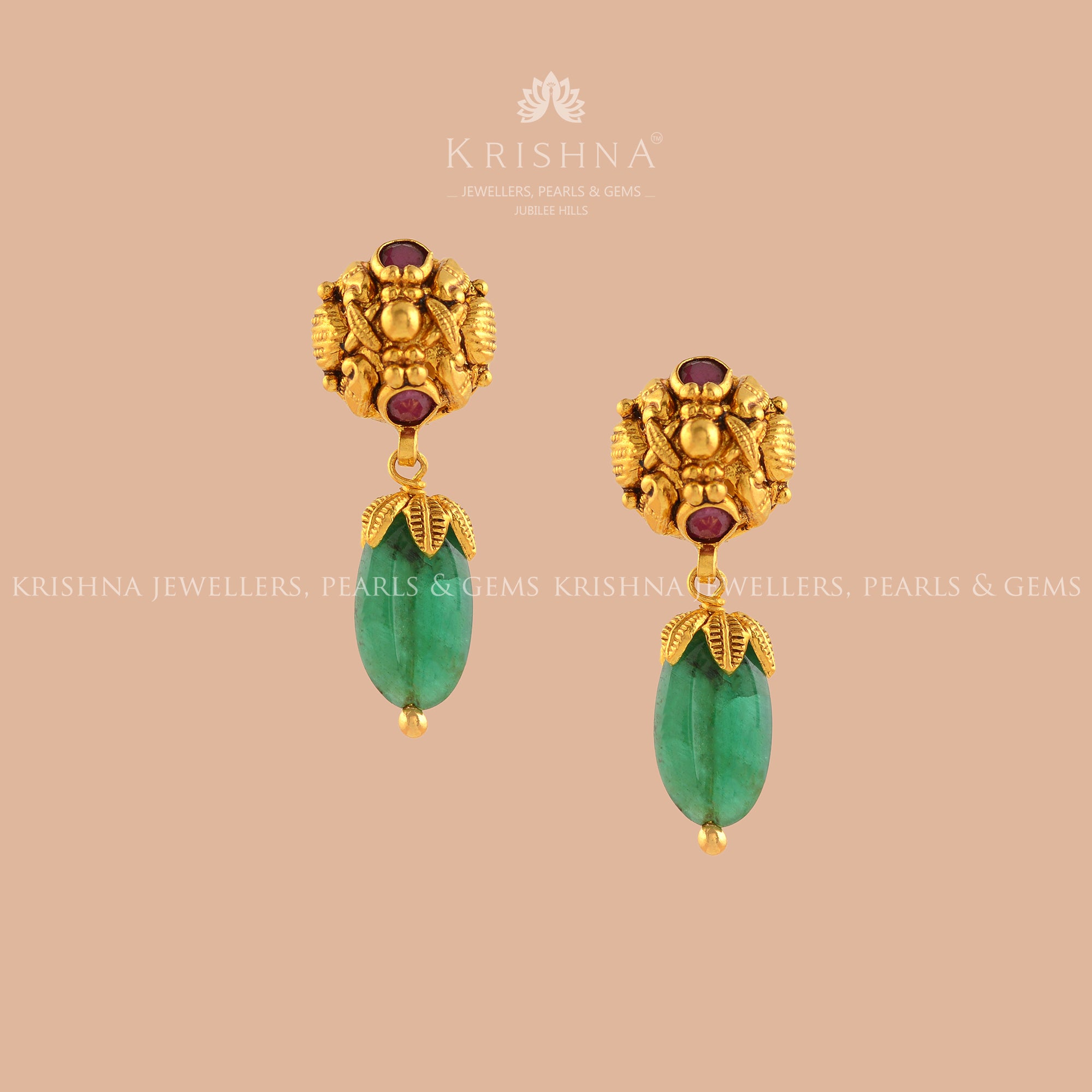 Gold Emerald Beads Earrings