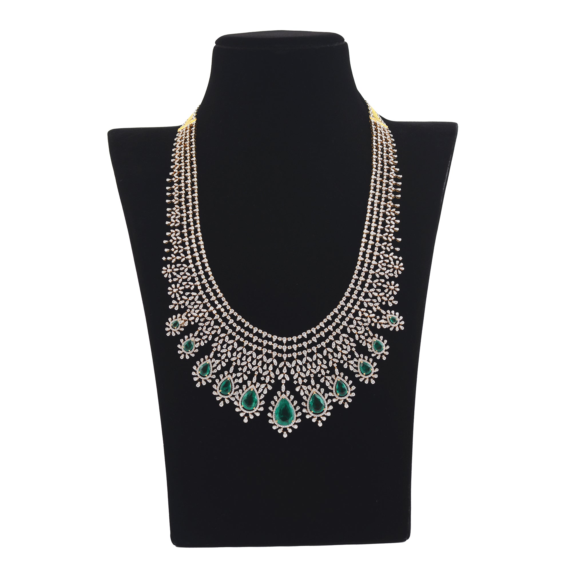 Diamond Emerald Long Haram Necklace Crafted with 18k Gold