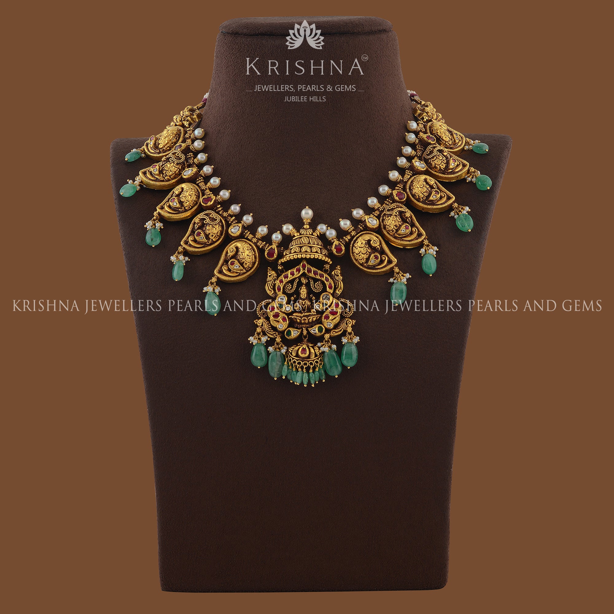 Gold Temple Necklace With Laxmi Pendant