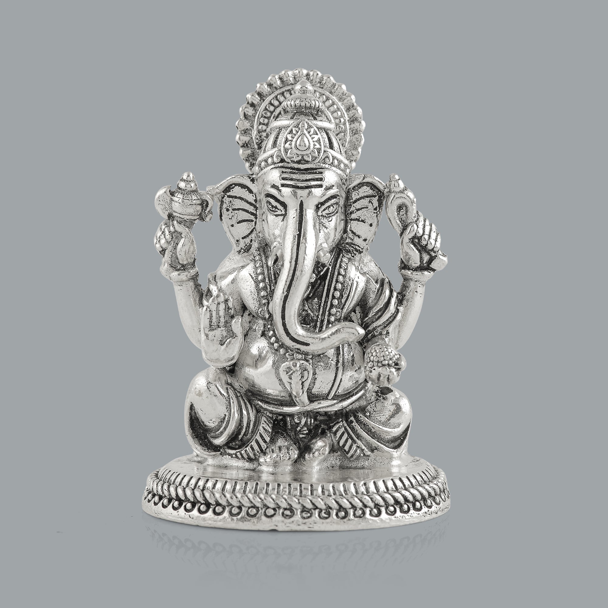 Silver Ganesh Idol in Antique Finish