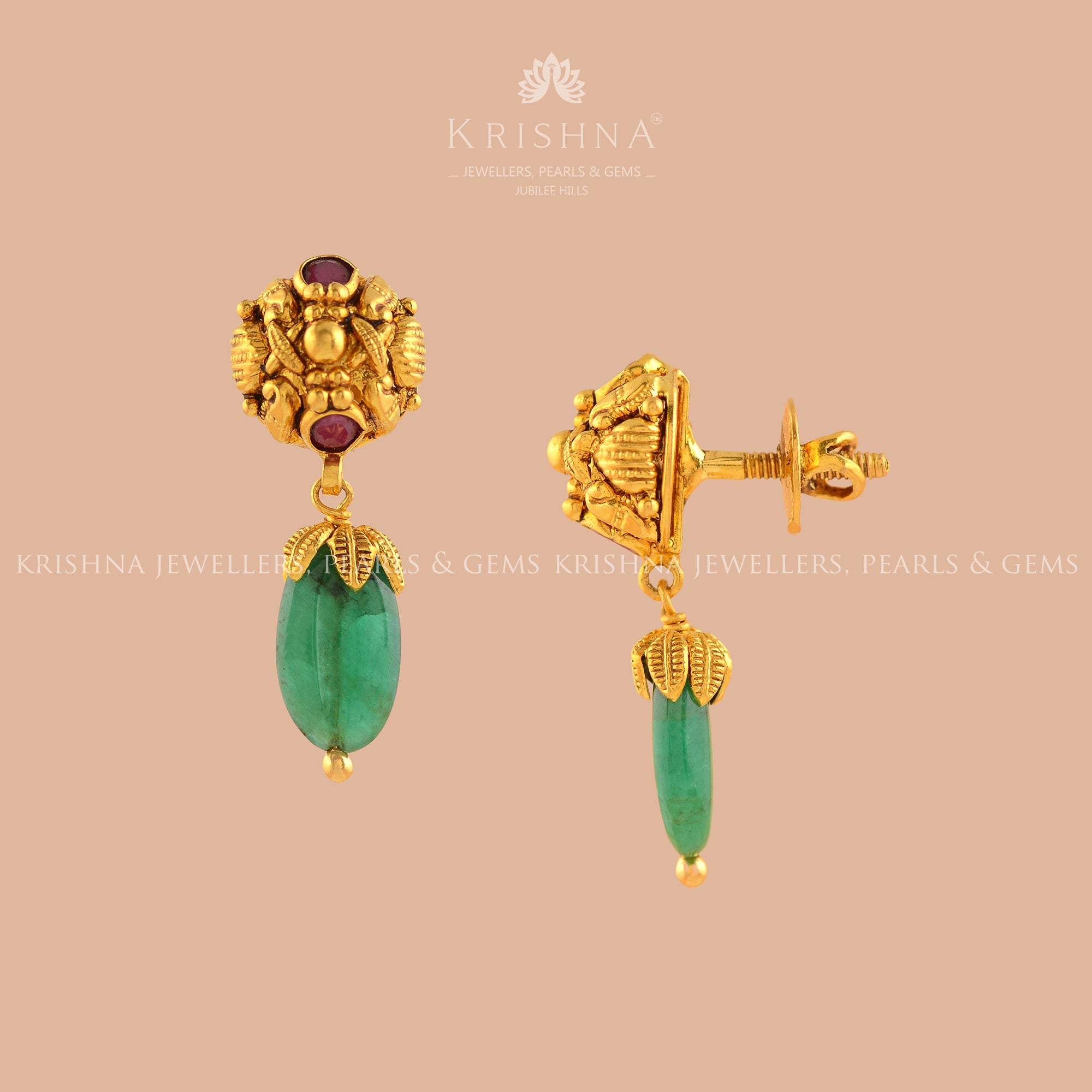 Gold Emerald Beads Earrings