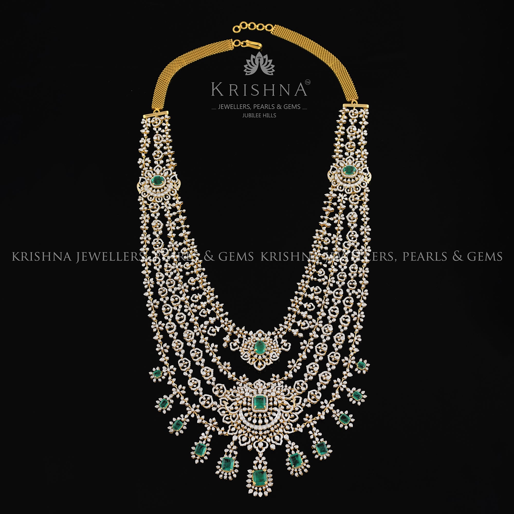The Diamond 5 Layered Emerald Long Haar Necklace