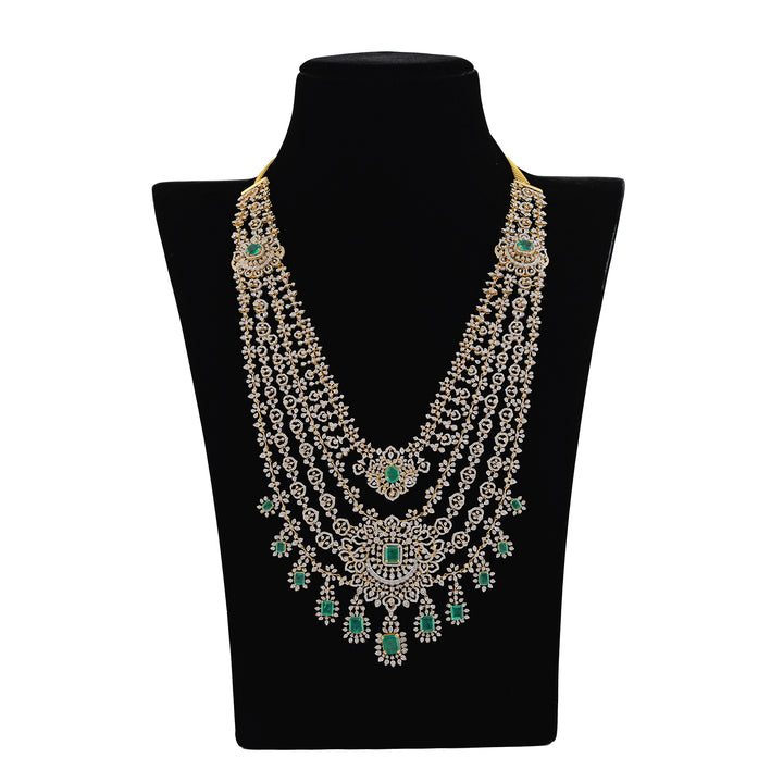 The Diamond 5 Layered Emerald Long Haar Necklace - Krishna Jewellers Pearls and Gems