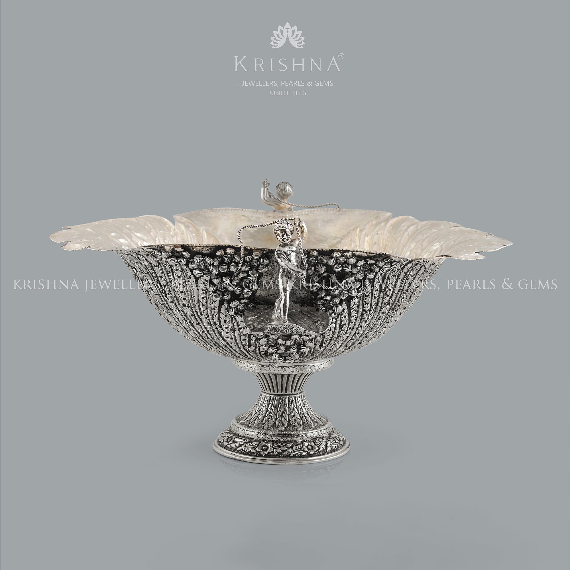 Silver Fruit Bowl With Modern Artwork - Krishna Jewellers Pearls and Gems