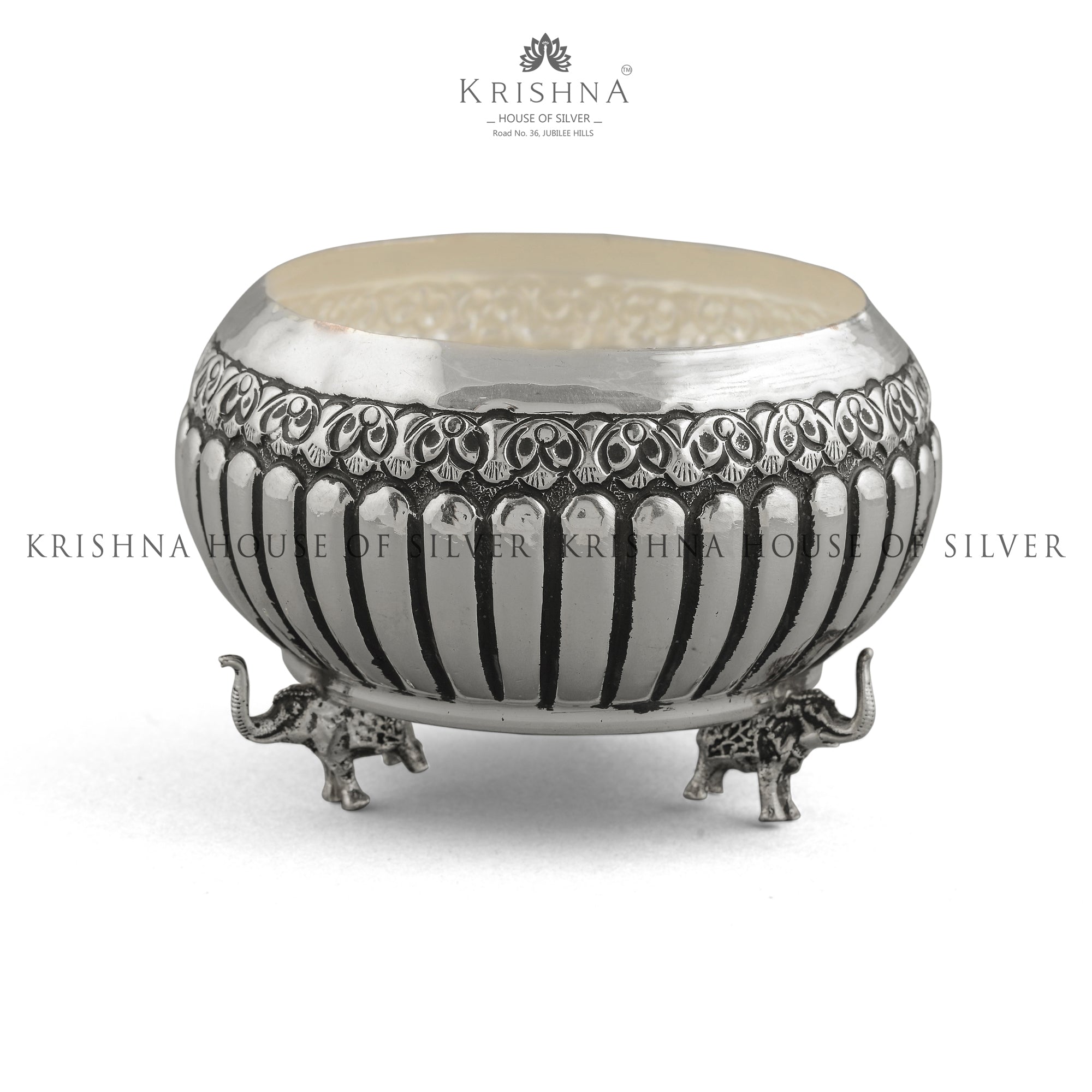 Antique Silver  Bowl In Elephant Motif