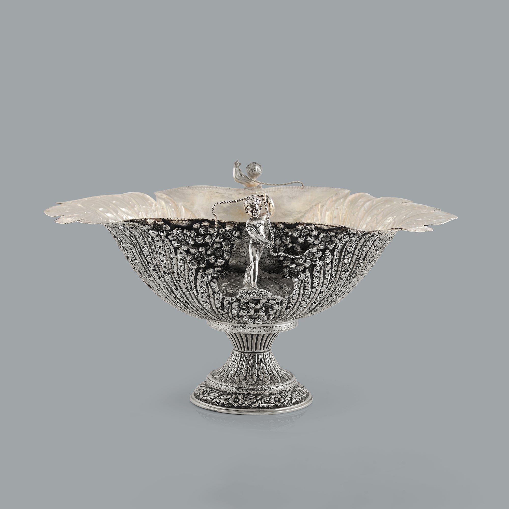 Silver Fruit Bowl With Modern Artwork
