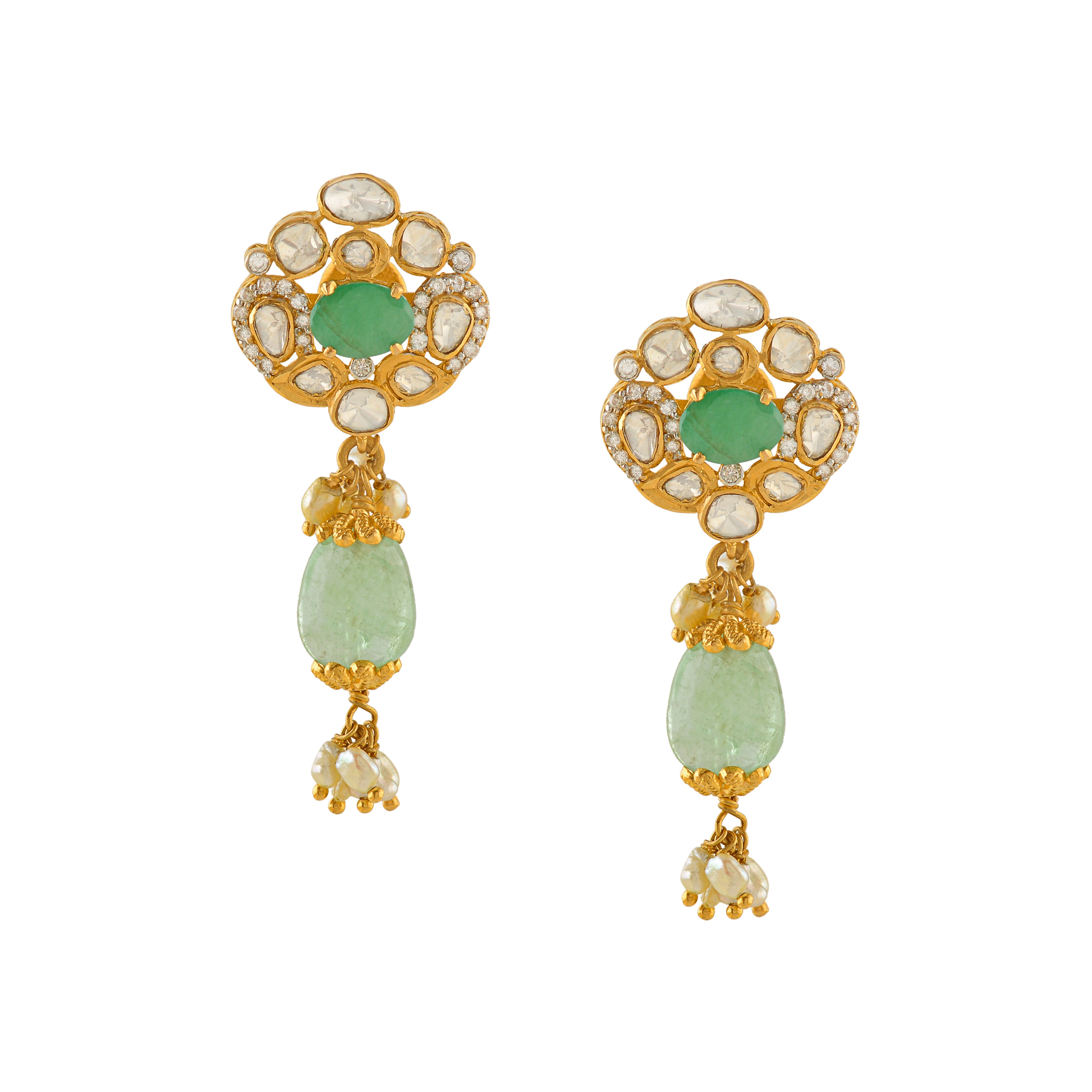 Polk Stud Earrings With Emerald Drops