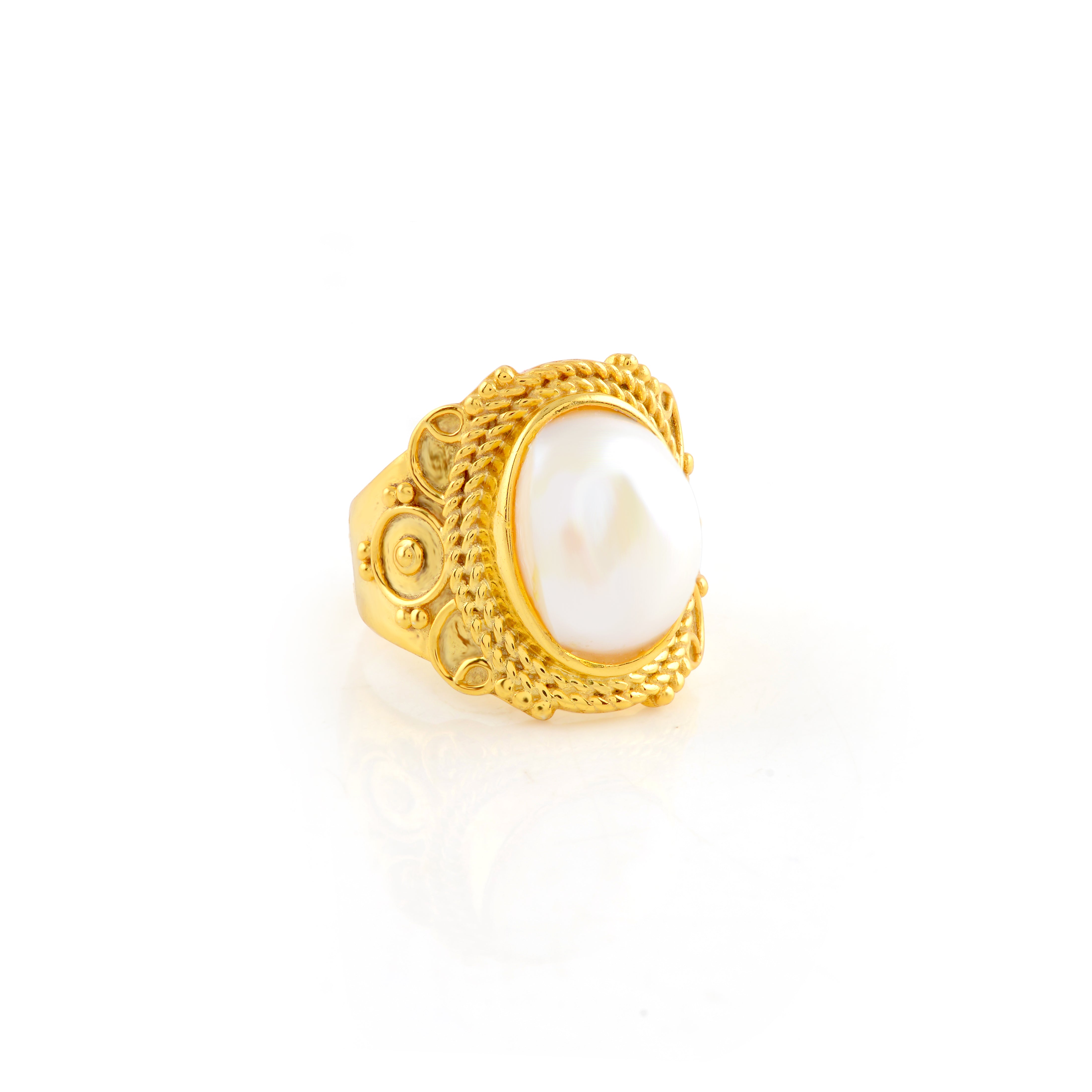 Graceful Fresh Water Button Pearl Ring - Krishna Jewellers Pearls and Gems