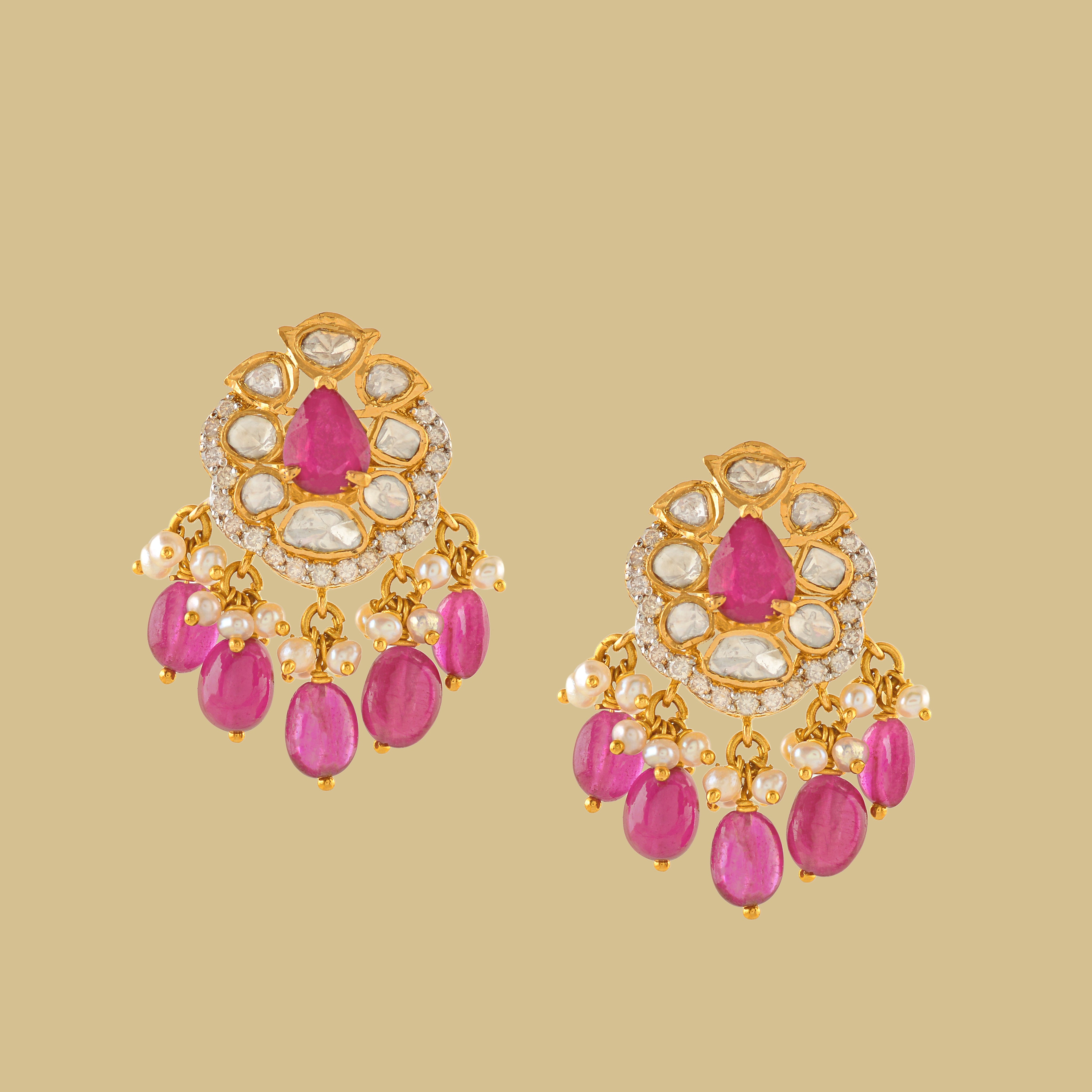 Beautiful Polki Ruby Earrings