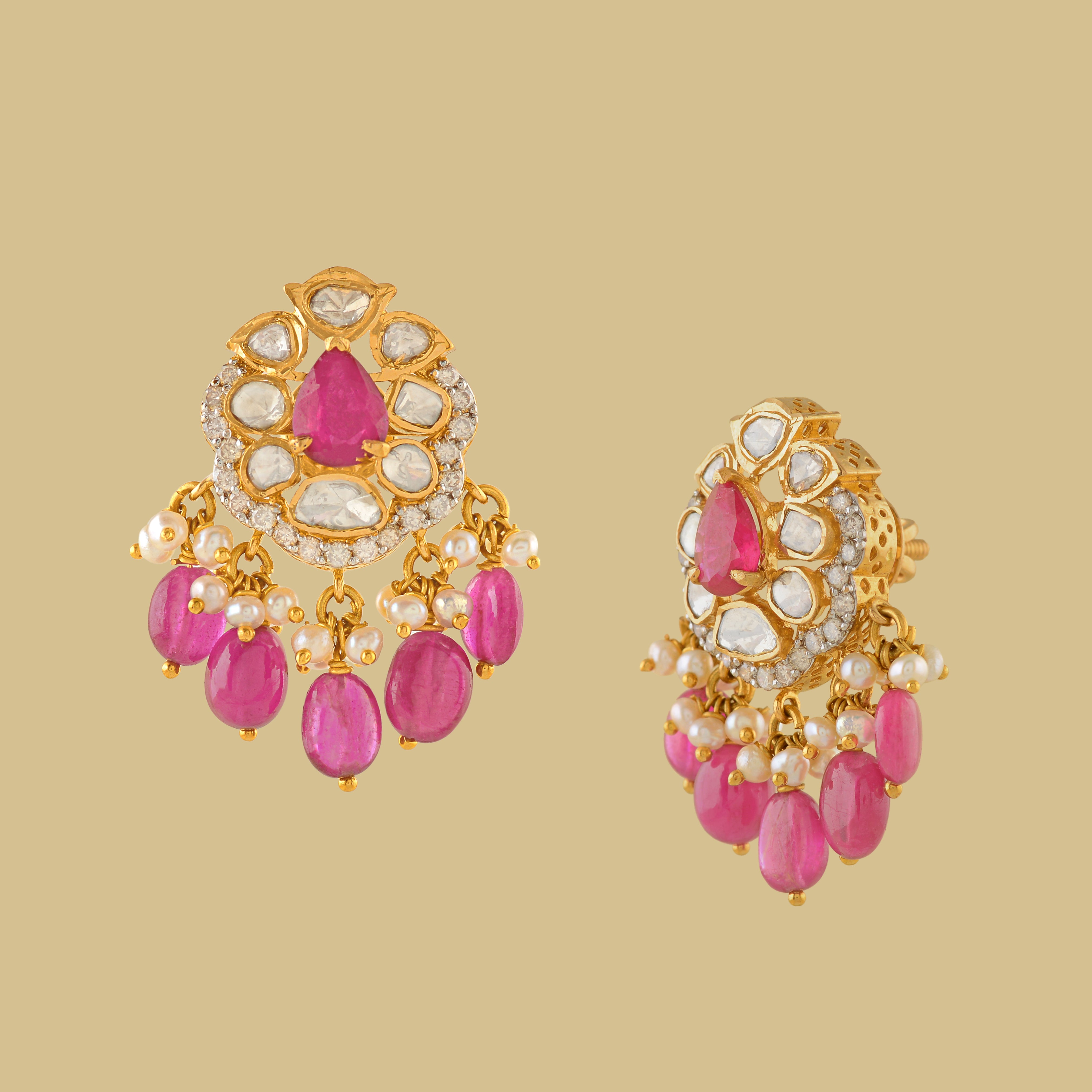 Beautiful Polki Ruby Earrings