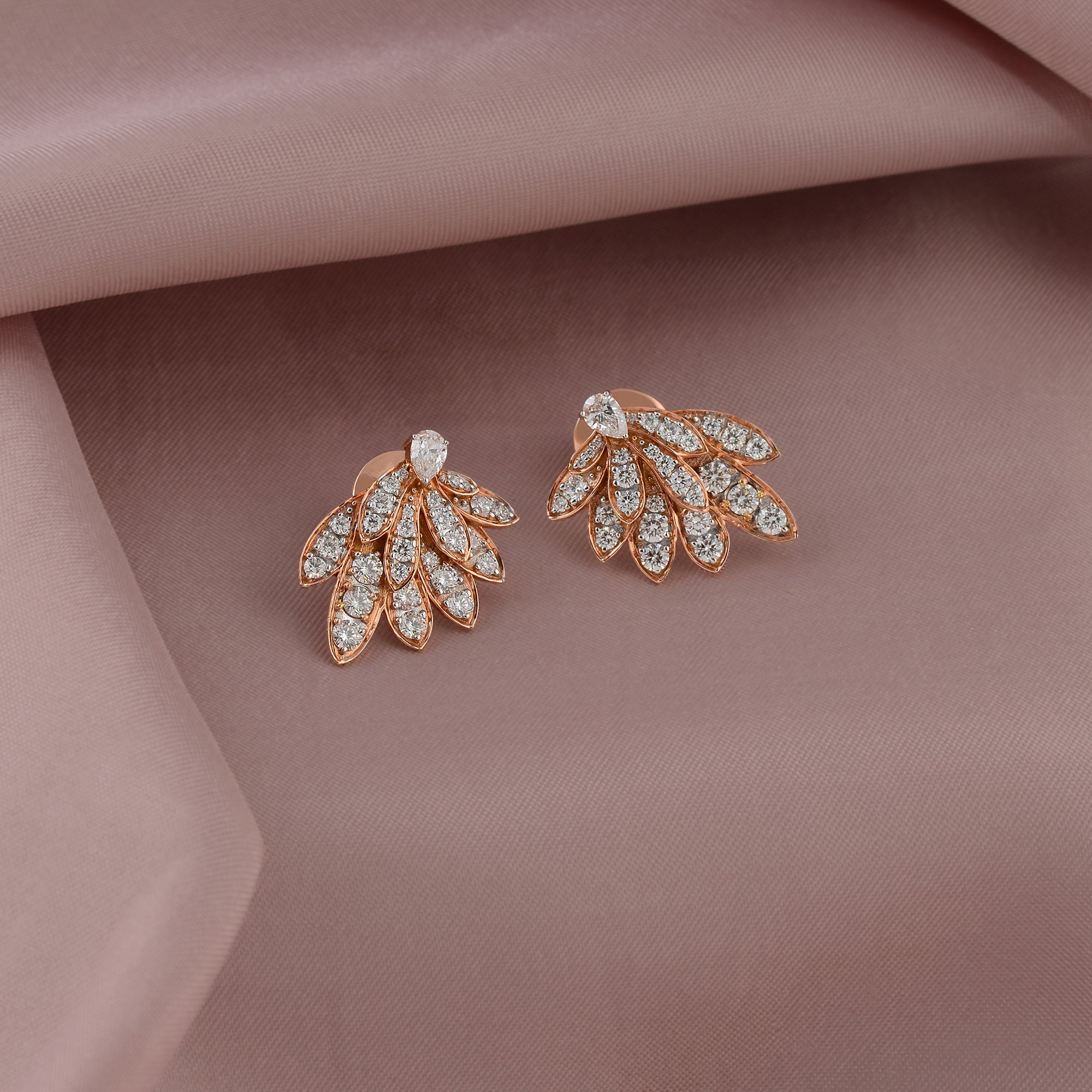 Luxurious Diamond Earrings In Petals Motif